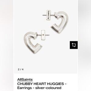 All Saints Chubby Heart Silvertone Huggie Earrings